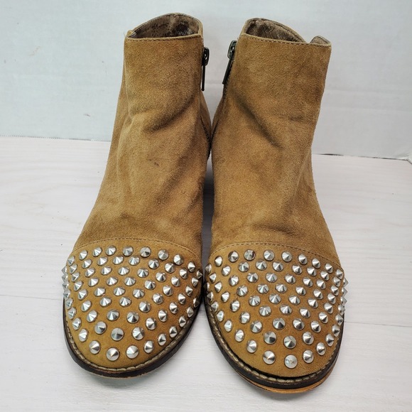 Steve Madden Women's Prarque Ankle Boots Tan Suede Studded Toe Side Zip Size 8M - Picture 3 of 16